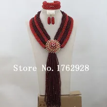 Винно-красный, Бургунди свадьба в Африканском нигерийском стиле Бусы набор ювелирных изделий Длинные хрустальные бусины пряди ожерелье набор