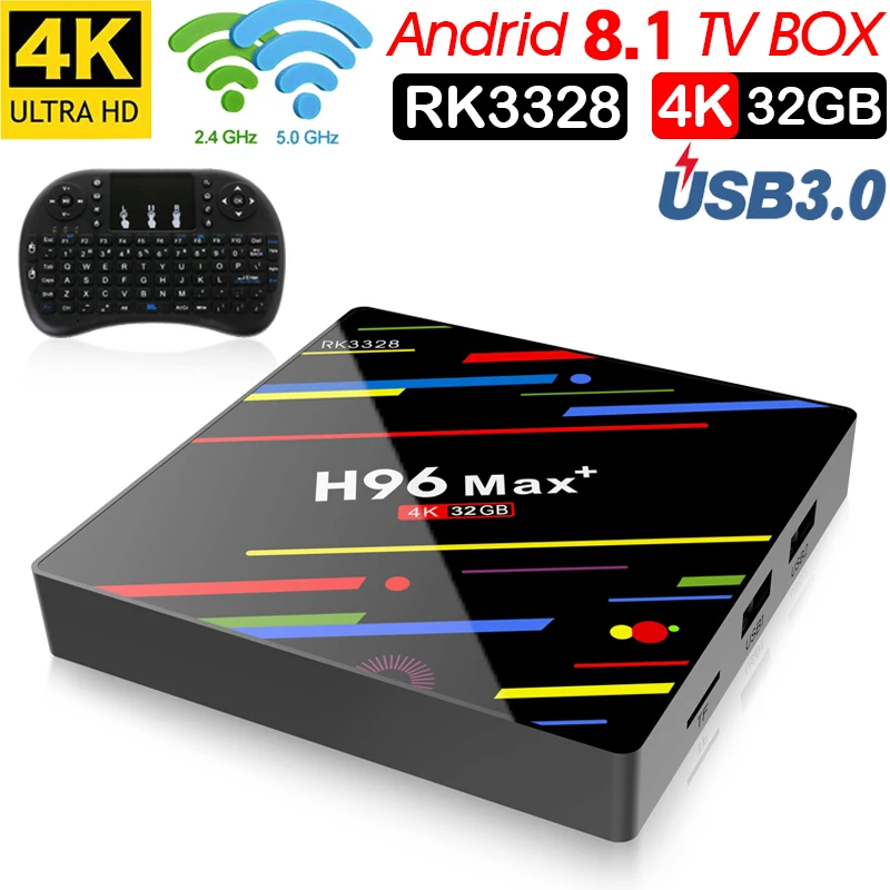 Смарт ТВ бокс H96 MAX Plus Android 8 1 4 Гб ОЗУ 32 ПЗУ Rockchip RK3328 1080 p k H.265 USB3.0 IP
