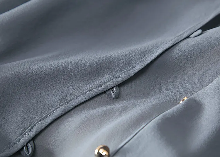 Women Hooded Blouse 100% REAL SILK Solid Transparent silk chiffon Button blouse shirt Blusas femininas 2018 FALL New