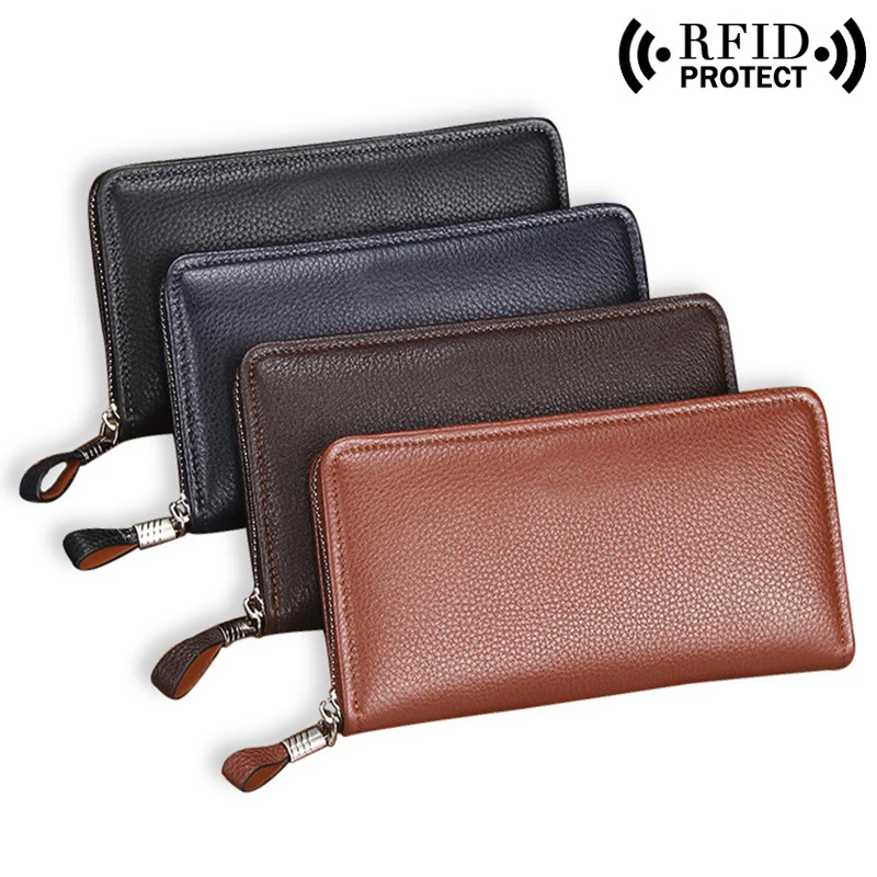 

Fashion men wallet genuine leather purse and handbags for male luxury brand black zipper men clutches