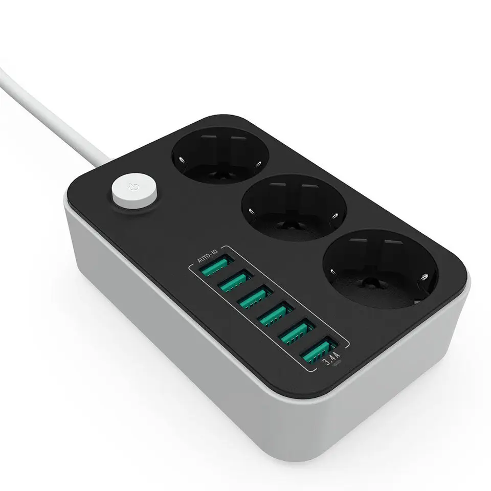 Удлинитель электрический LDNIO Smart EU удлинитель с 3 розетками переменного тока и 6 USB
