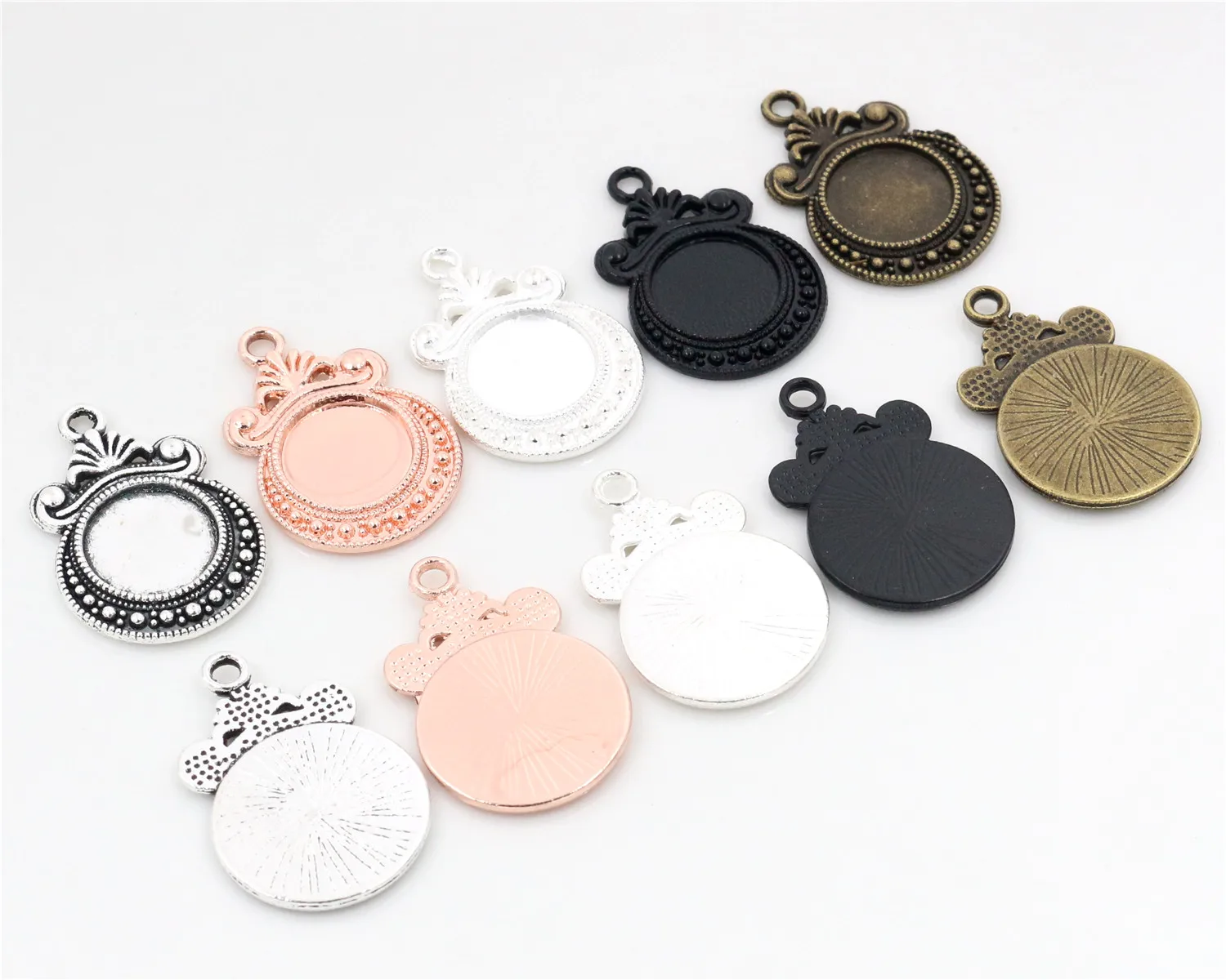 

16pcs/lot 12mm Inner Size 5 Colors Fashion Style Cabochon Base Cameo Setting Charms Pendant