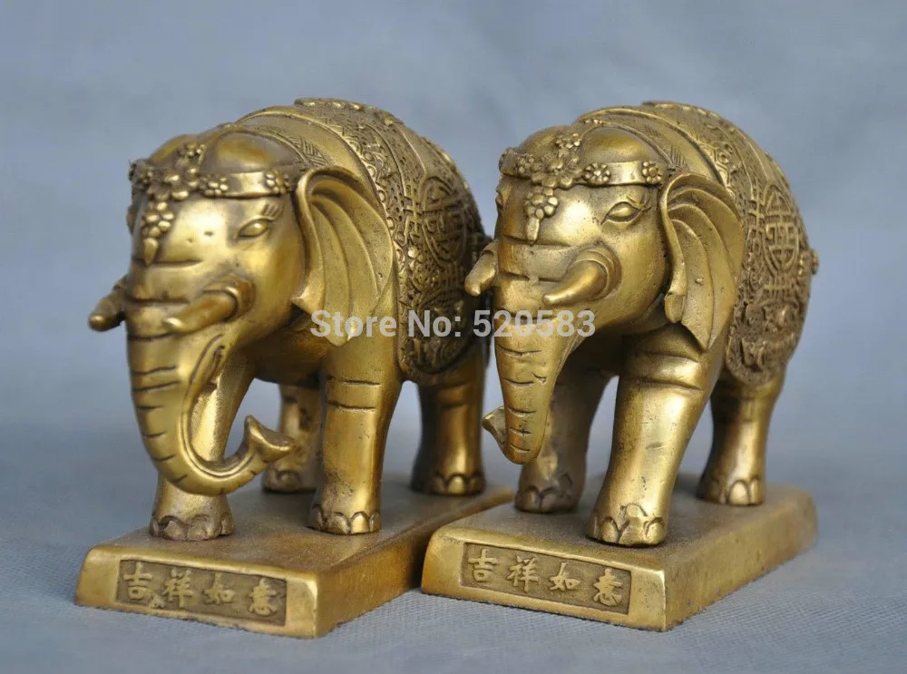 

free 5'' China Pure Bronze Pair Elephant Statue Pair fast
