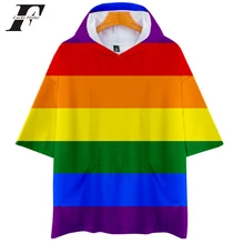 Радужная футболка с капюшоном для мужчин/женщин Harajuku футболка с капюшоном одежда с коротким рукавом Одежда ЛГБТ