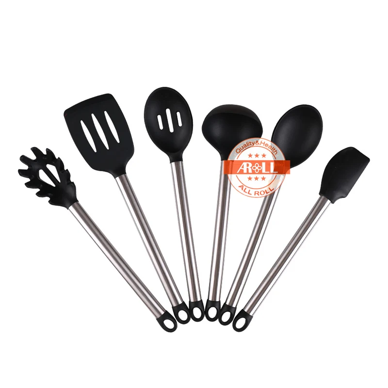 6 pcs Silicone and Stainless Steel Kitchen Utensils Cooking Utensil Set
