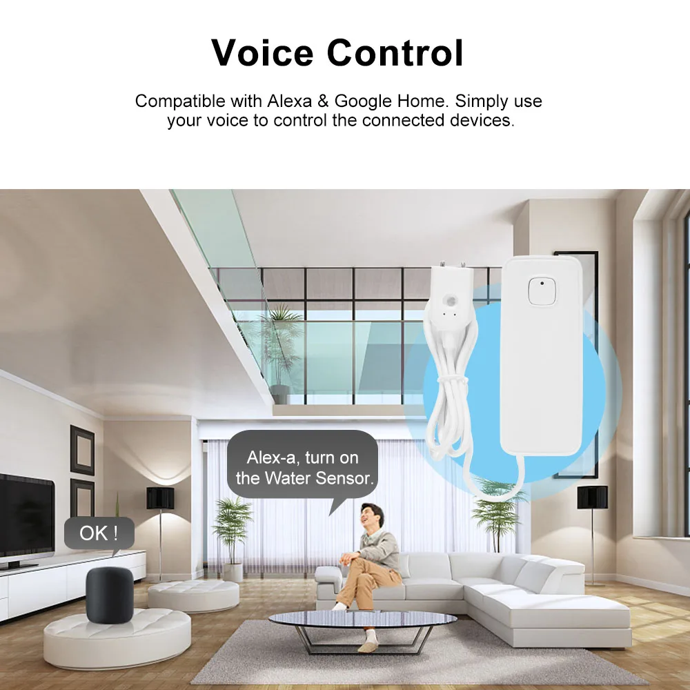 Wi Fi датчик утечки воды детектор оповещение о превышении уровня сигнализация Tuya