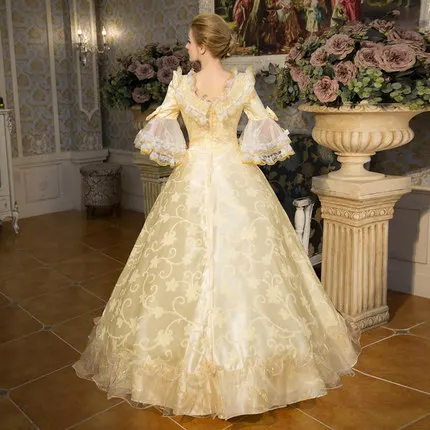 Настоящее кружевное винтажное длинное бальное платье цвета шампанского, средневековое платье, платье Ренессанса, платье королевы, викторианское бальное платье Белль для косплея
