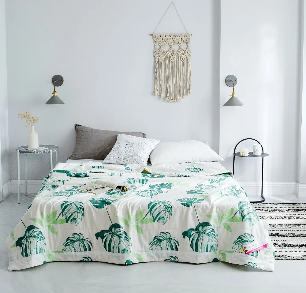 

White Air Condition Summer Quilt simple 1pc Comforter Twin Queen Blankets Adults Kids cotton single double leaf fashion bedding
