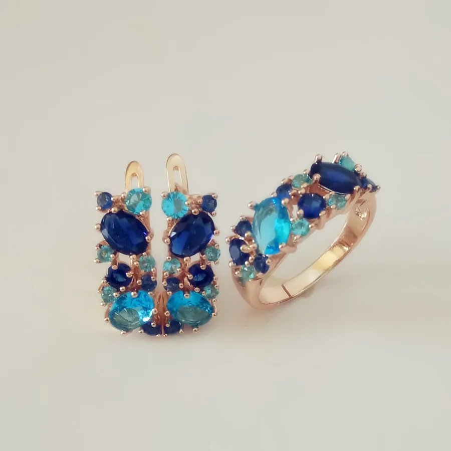 Engagement Jewelry Sets Office Style Women Jewelry Set Rose 585 Gold Color Earring/Ring Jewelry Sets Engagement Jewelry Sets Office Style Women Jewelry Set Rose 585 Gold Color Earring/Ring Jewelry Sets