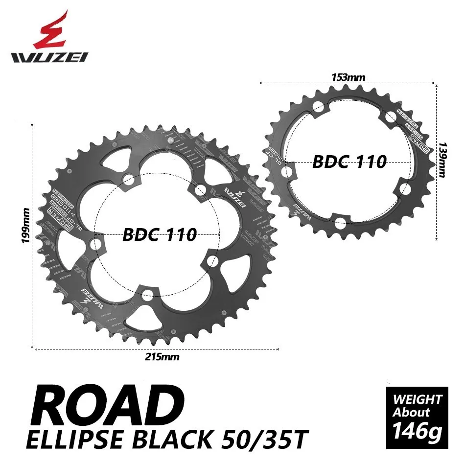 Wuzei Road Bicylcle 110BCD 35/50T Овальный Звездочка комплект велосипед 7075-T6 сплав Сверхлегкий эллипс восхождение Мощность передняя Звездочка пластина - Цвет: BLACK 50 35T ROAD  2