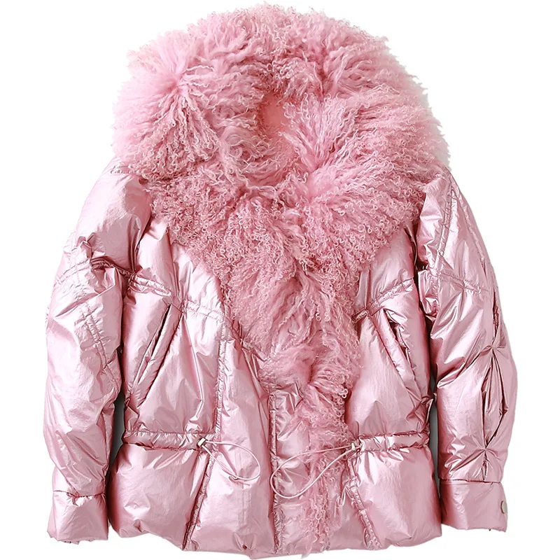 Goede 2019 Winter Jas Vrouwen Witte Eendendons Jassen Grote Natuurlijke Lam Bontkraag Losse Parka Bovenkleding Waterdichte Glossy Jassen