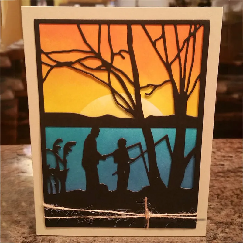 

Eastshape Background Die Metal Cutting Dies Craft Frame Happy Father's Day Dad with Son Fishing Scrapbooking for Card Making DIY