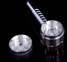 Metal Smoke Pipe Bullet Shape Herb Grinder Weed with Handle Zinc Alloy for Hookah Shisha Water Pipe Glass Bong Drop Shipping