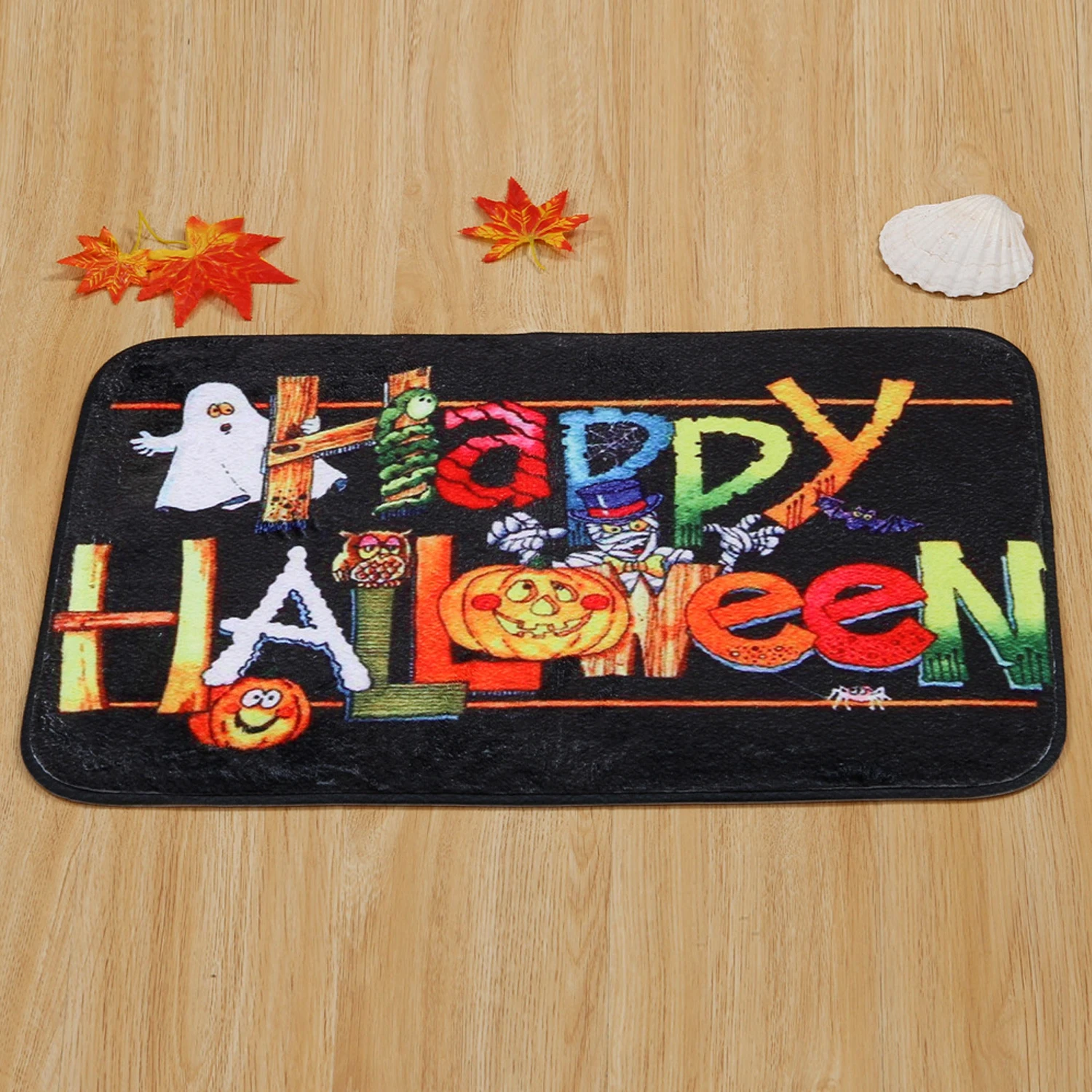 

Behogar Scary Funny Non-slip Coral Fleece Mat Cushion Pad Carpet for Happy Halloween Home Parties Festivals Decorations Rug