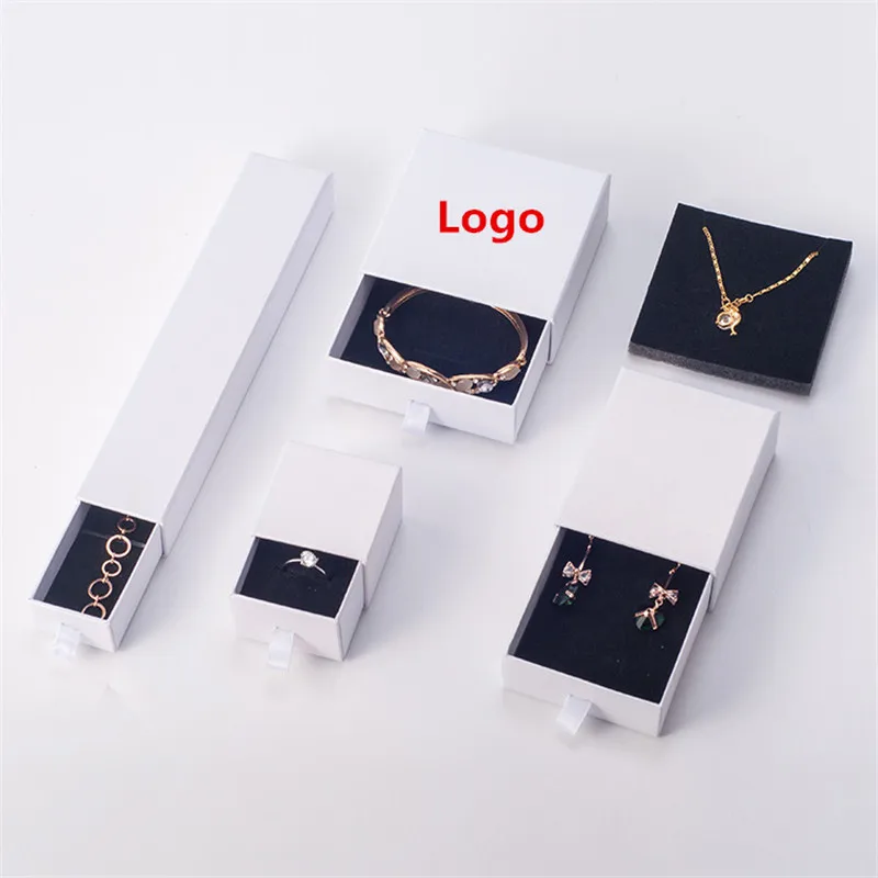 

Wholesale 500PCS/lot Custom Luxury drawer Paper box Jewelry box 4 sizes for Packaging Ring Pendant Bracelet carton Free shipping