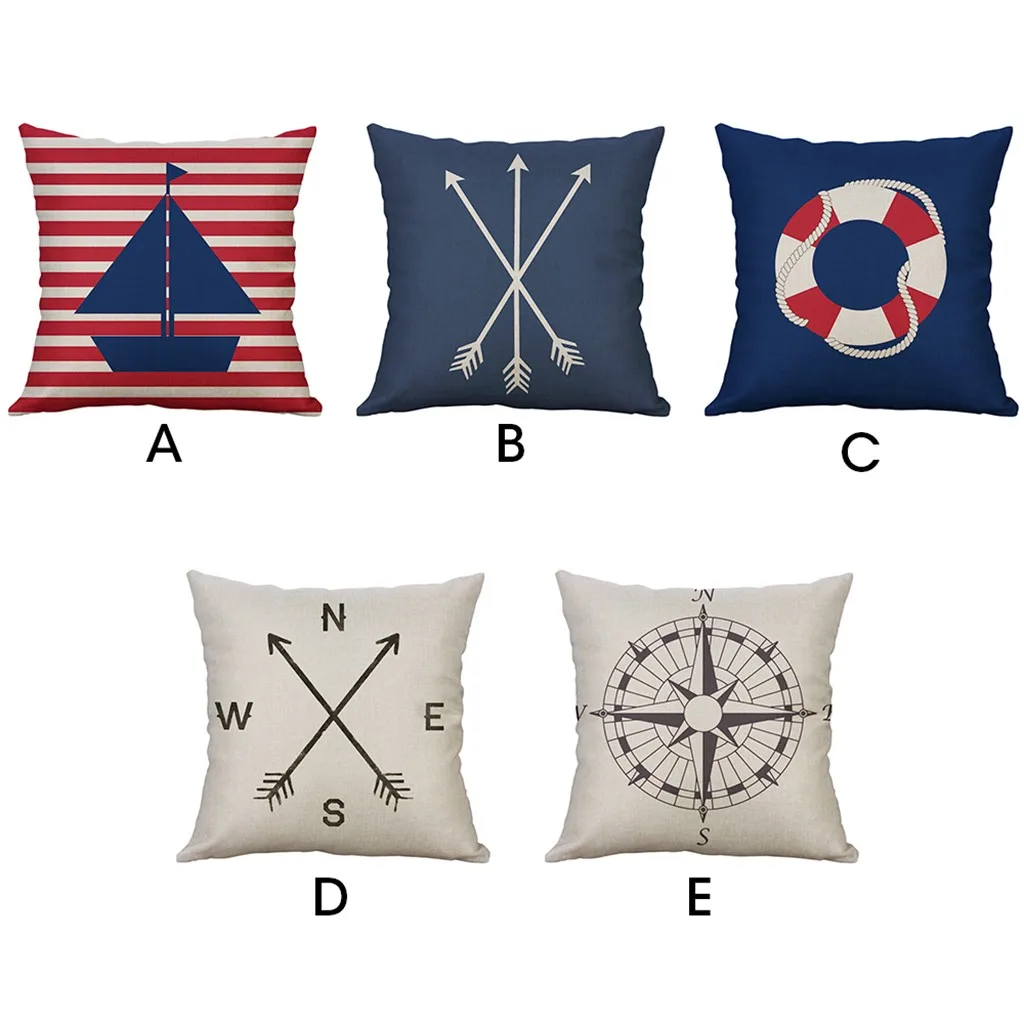 

Vintage Navigation Navy Blue Nautical Shell Starfish Linen Pillow Marine Cushion Cover Sofa Bay Window Home Decor Pillowcase