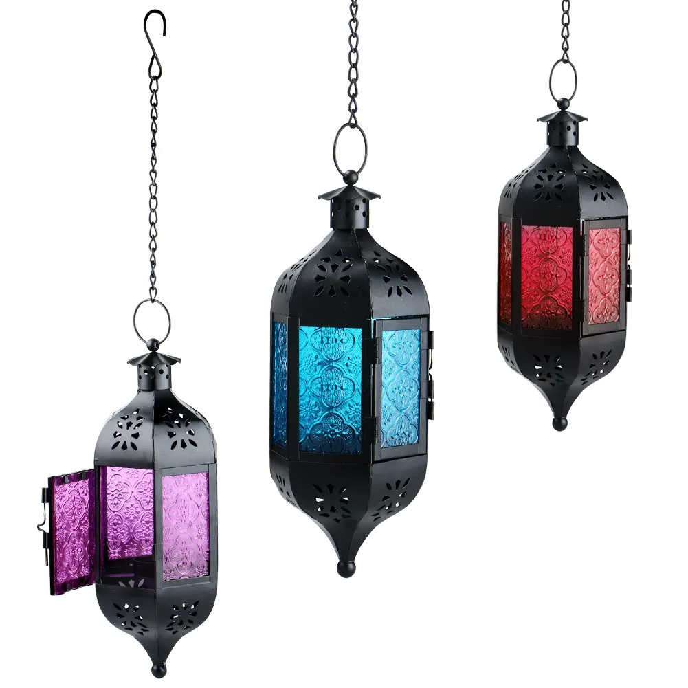 Горячие стеклянные металлические марокканские стильные садовые подвесные светильники, висячие фонари, подсвечник, стол с замысловатыми вырезами