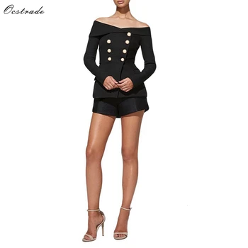 

Ocstrade Off Shoulder Long Sleeve 2 Piece Fashion Bodycon Suit YSP0001-Black