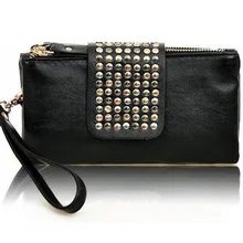 Nuevas Mujeres de La Moda de Cuero Bolso Retro Remache de Diseño de Leopardo de Lujo Monedero Femenino Bolsa de Embrague Día Billetera bolsa feminina LJ234