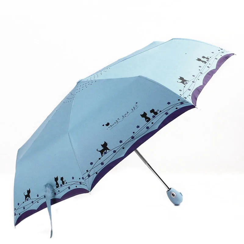 Как дождь солнце и дождь женский зонт креативный милый кот девушка автоматический зонт дождь Женский черное покрытие анти-УФ зонтик UBY29