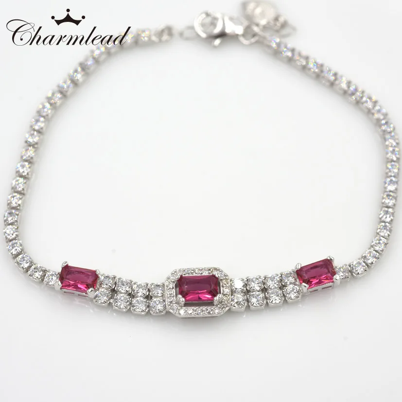 

Charmlead Sterling silver 925 Link Chain CZ Bracelet Red Cubic Zirconia Crystal Charm Bracelets Fashion Party Jewelry For Women