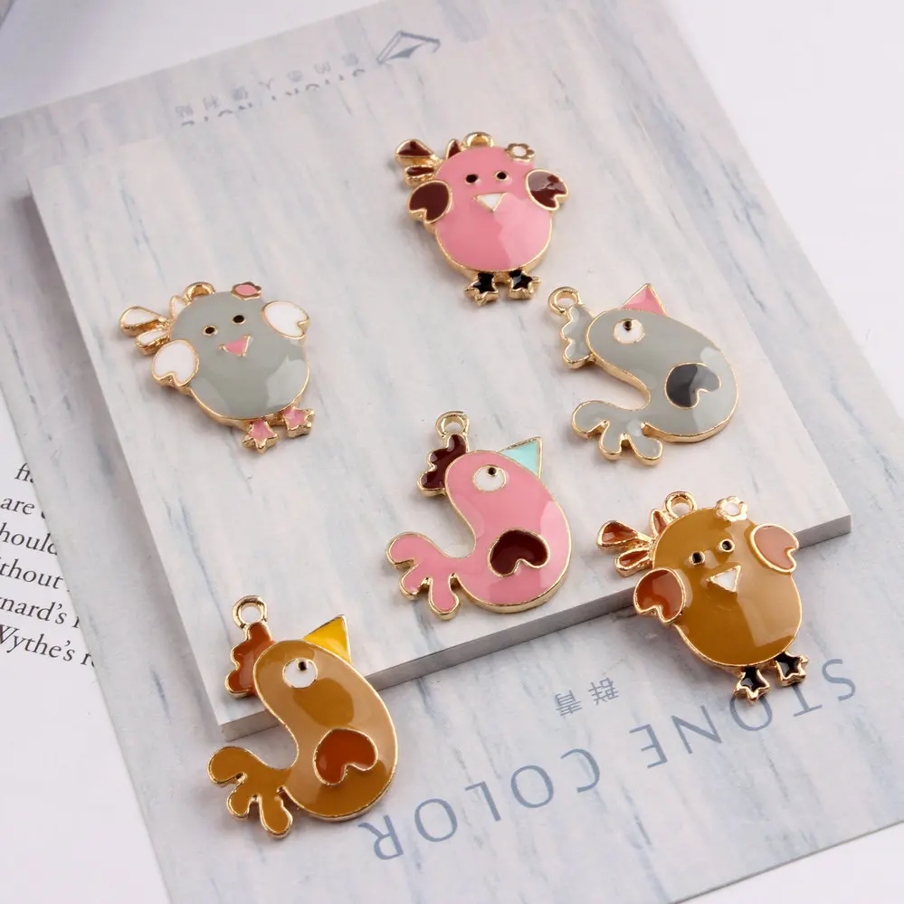 

10pcs Funny Animals Chicken Gold-color enamel Charms Floating Charms For DIY Bracelet Jewelry Finding handmade
