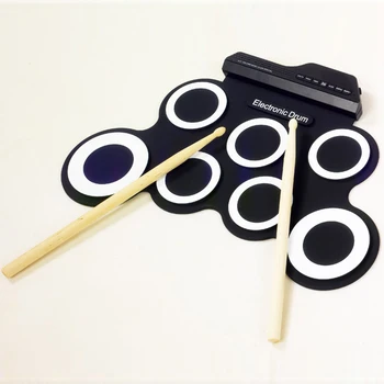

Electronic Roll Up Drum Set Kit 7 Silicon Drum Pads Compact Size USB Powered with Drumsticks Foot Pedals Black