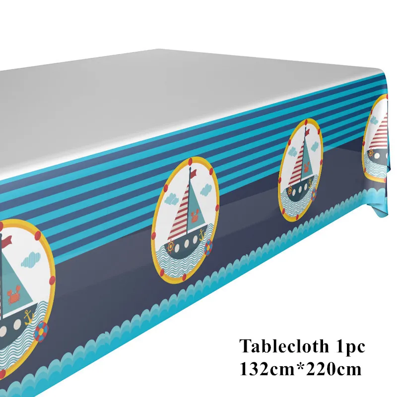 

132cm*220cm Nautical Theme Disposable Tablecloths For Kids Birthday Party Decoration Marine Blue Boat Table Cover Party Supplies