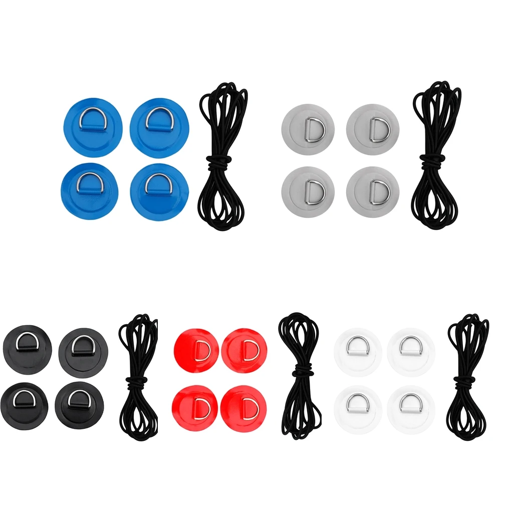 4Pcs D Ring Pad PVC Patch Boat Deck Rigging Black Elastic Bungee Rope Kit For Stand Up Paddle Board SUP Deck Attachment Tools
