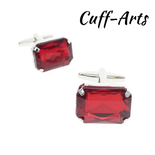 Cuffarts Luxury Red Crystal Acrylic Squares Cufflinks For Mens Shirt Jewelry Geometric Cuff Link Buttons Botoes Punho C20143 Platinum Plated