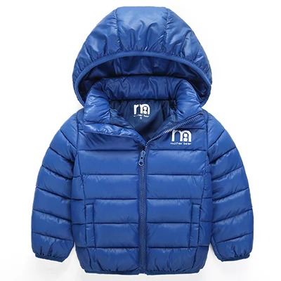 Новинка года, зимняя детская одежда однотонное пуховое пальто с капюшоном утепленная хлопковая короткая парка унисекс для детей ростом 90-130 см - Цвет: Небесно-голубой