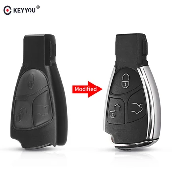 

KEYYOU 3 Buttons Remote Auto Smart Key Case Shell For Mercedes Benz B C E ML S CLK CL GL W211 Chrome Style With Battery Holder