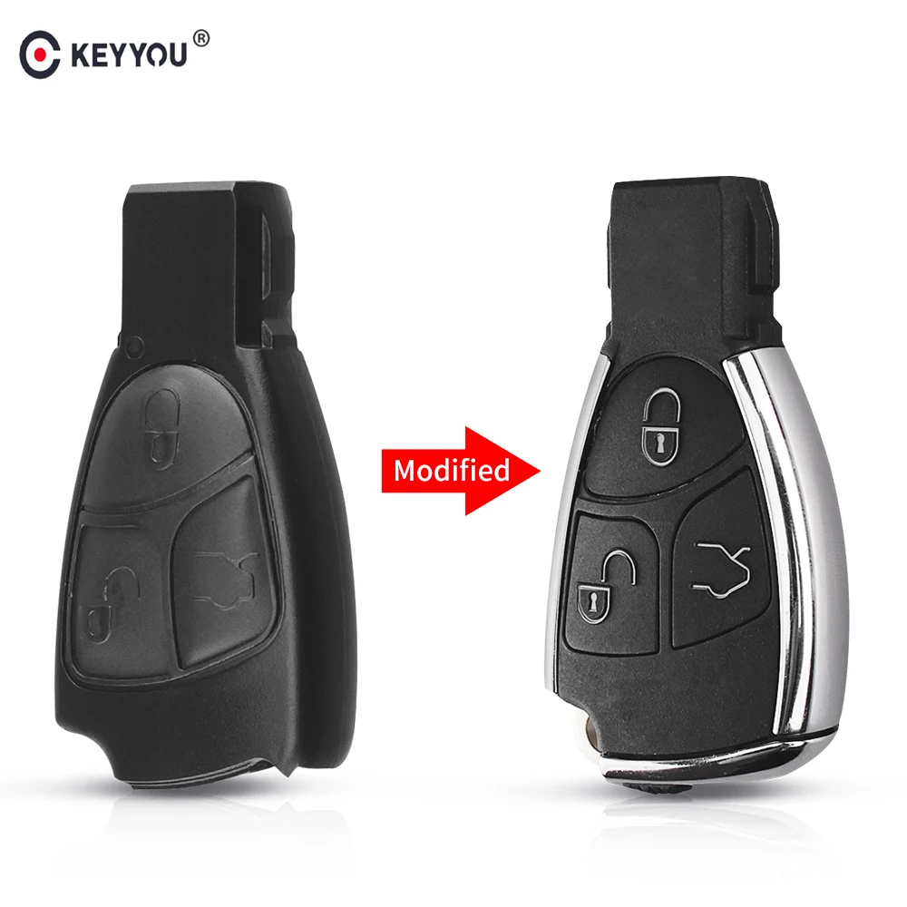 Skup KEYYOU 3 przyciski zdalne Auto inteligentne etui na klucz Shell dla Mercedes Benz B C E ML S CLK CL GL W211 Chrome Style z uchwytem baterii
