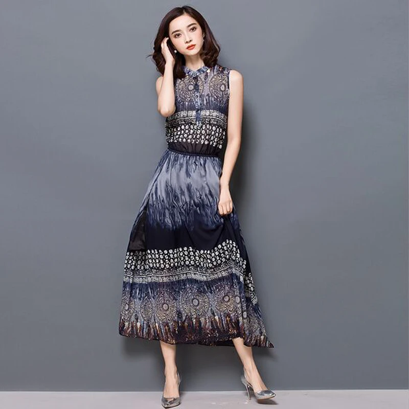 Buy Women Long Summer Dress 2016 Elastic Waist Maxi