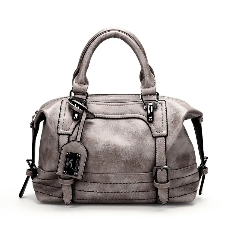 Роскошные винтажные сумки для женщин, кожаная сумка на плечо, женская простая повседневная сумка от известного бренда, женская сумка - Цвет: Серый