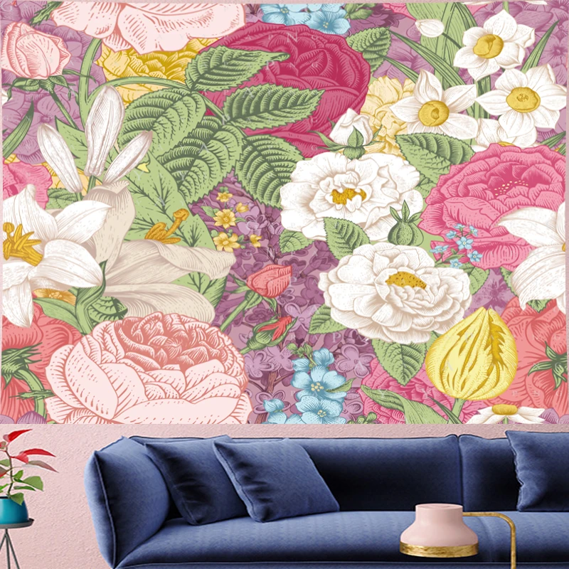 

Nordic Style pink rose Tapestry Vintage flower macrame kid's room decoration cute wall hanging fresh style Wall cloth home decor