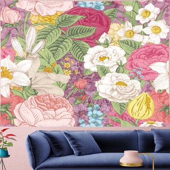 

Nordic Style pink rose Tapestry wall hanging Vintage flower macrame cute kids room wall hanging tapestry fresh style Wall cloth