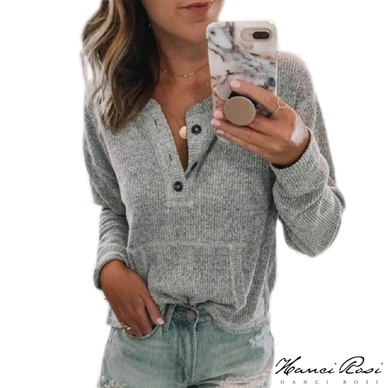 HANCI ROSI Vogue T Shirt Women Tee Femme Friends Tshirt T-shirt Long Sleeve O Neck Streetwear Loose Button Casual | Женская одежда