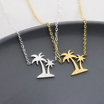 

Wholesale 10pcs Double Plam Tree Necklaces For Lady Girl Fashion Jewelry 2018 Summer Style Hawaii Island Pendant Choker Necklace