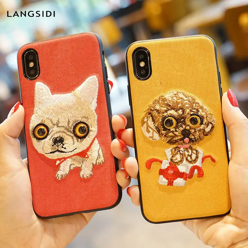 

Cute 3D Embroidery Case Teddy Dog 360 full body Soft case for Iphone 6plus 6 6s 7 8 XS XSMax XR eyes activities moving eyeball