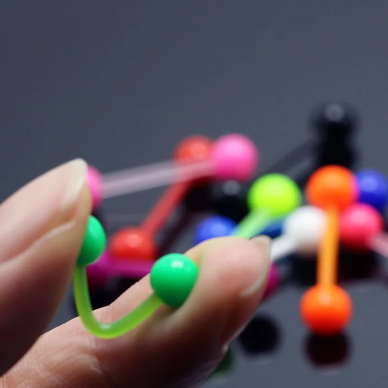 10Pieces Mix Color Tongue Rings Piercing Barbell Tongue Bar Soft 1.4mm Colorful Candy Color Body Pircing Jewelry For Men Women3
