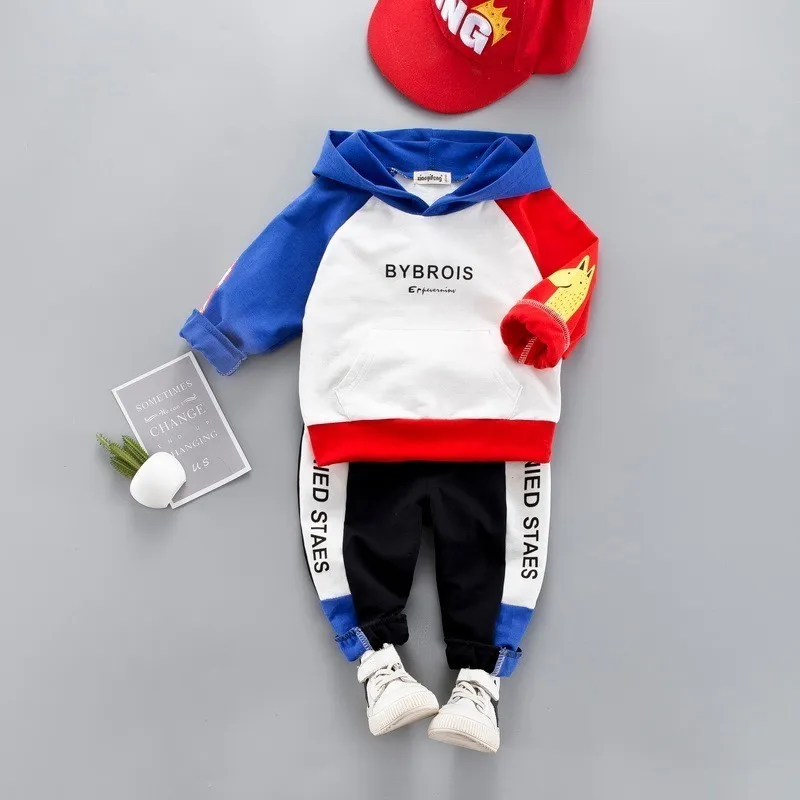 Весенне-осенние детские лоскутные комплекты одежды для маленьких мальчиков и девочек; комплекты из толстовки с капюшоном и штанов; детская спортивная одежда; спортивные костюмы - Цвет: XYFzimu Blue