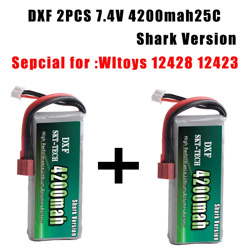 2 шт. DXF Акула версия Rc Lipo батарея 2S 7,4 V 4200mah 25C Max 30C для Wltoys 12428 12423 1:12 RC автозапчасти