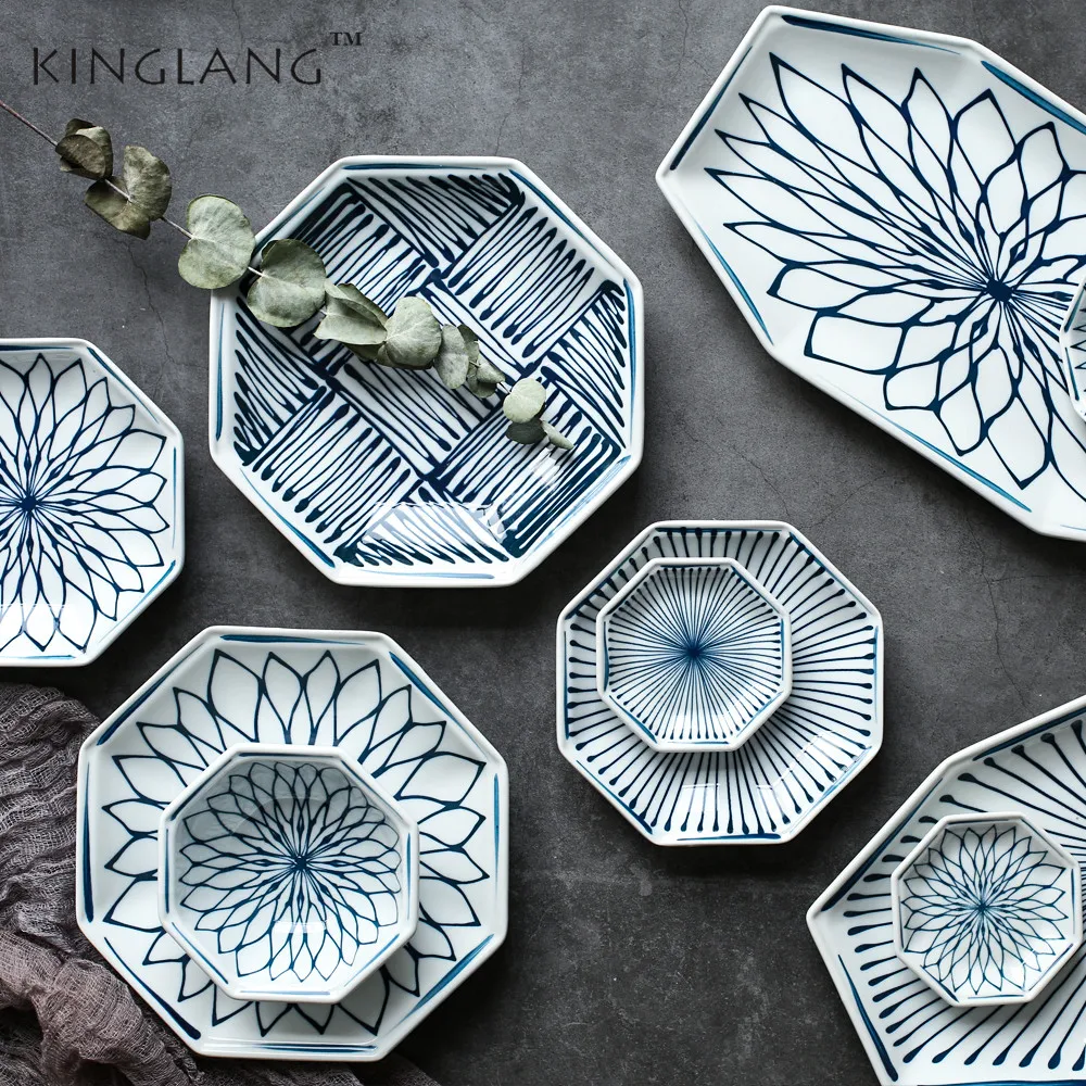 

Japanese Style Ceramic Blue Line Glazes Sauce Dish Rice Bowl Water Cup Plate Dish Tableware