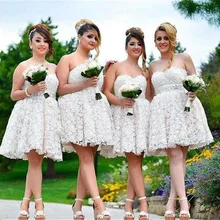 New Flower Lace Short Bridesmaid Dresses for Weddings Party Sleeveless Sweetheart Bridesmaid Guest Prom Gown 2017 casamento PB62