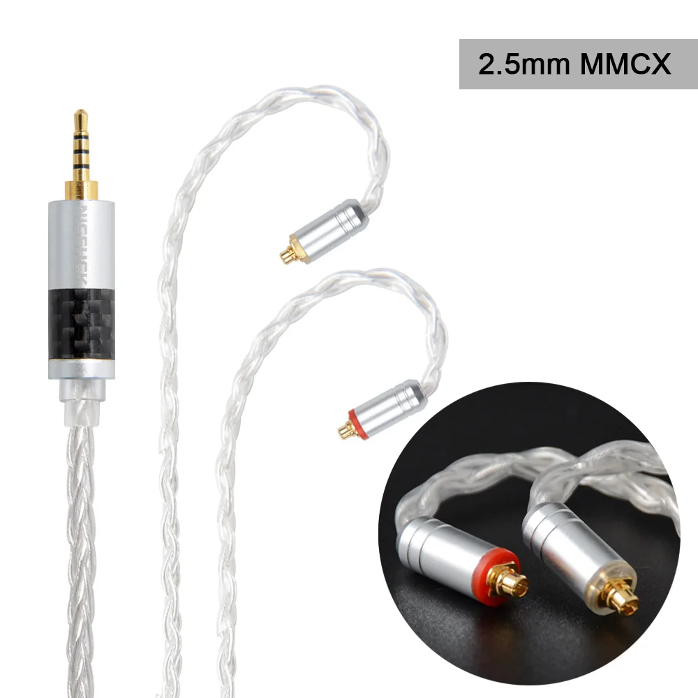 Nicehck 8 ядер из чистого серебра кабель 3,5/2,5/4,4 мм MMCX/2Pin наушники Обновление кабель для TFZ KZAS10/ZS10 CCAC16 nicehck NX7/M6/F3 - Цвет: 2.5mm plug with MMCX