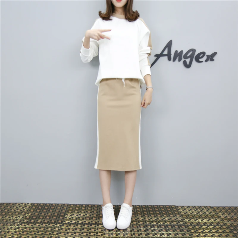 Women's 2 Piece Set Elegant Sporting Casual Side Striped Casual Pullover Top Elastic Waist Skirt Suit Plus Size Hots S87702F