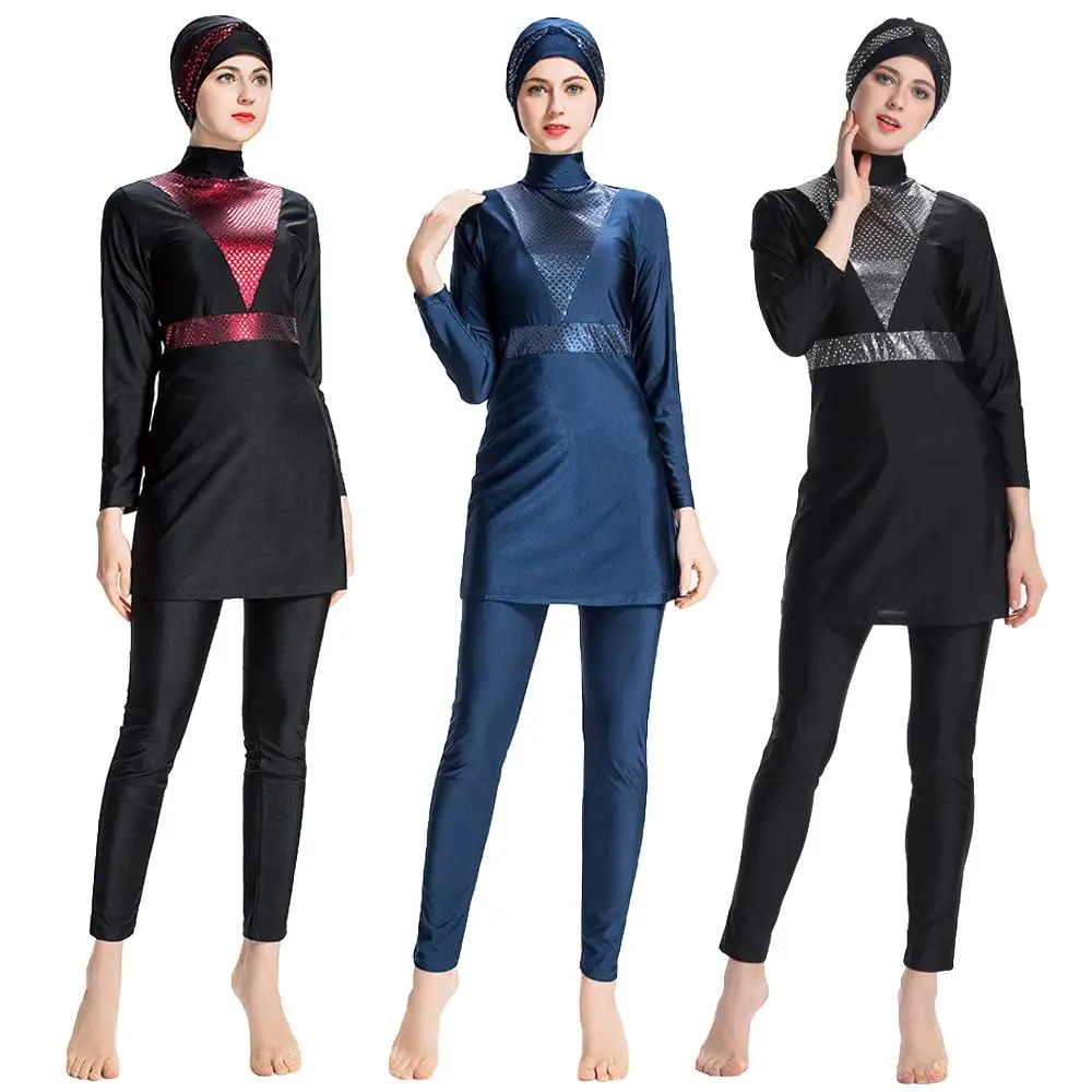 

2019 New Burkini Muslim Full Cover Swimwear 3PCS Women Swimsuit Islamic Beachwear Modest Middle East Conservative Bathing Suits