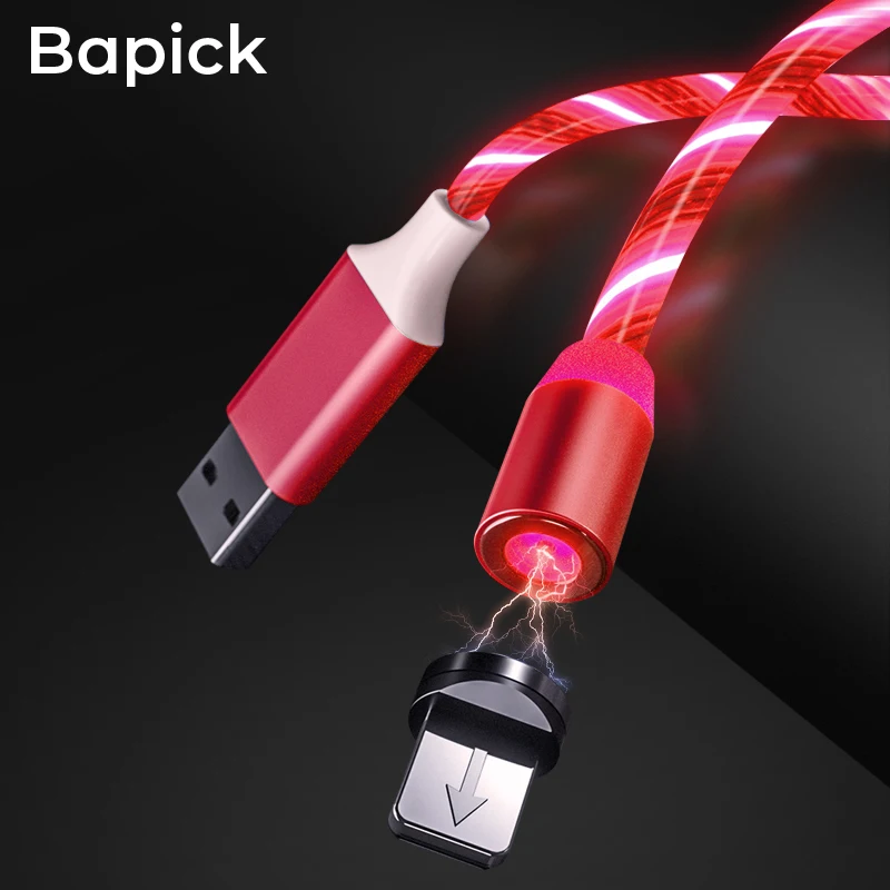 

Bapick LED 1M Magnetic USB Charging Cable Type C Micro USB for Iphone 8 X Samsung S9 S8 USB Mobile Phone Charger Cable Wire Cord