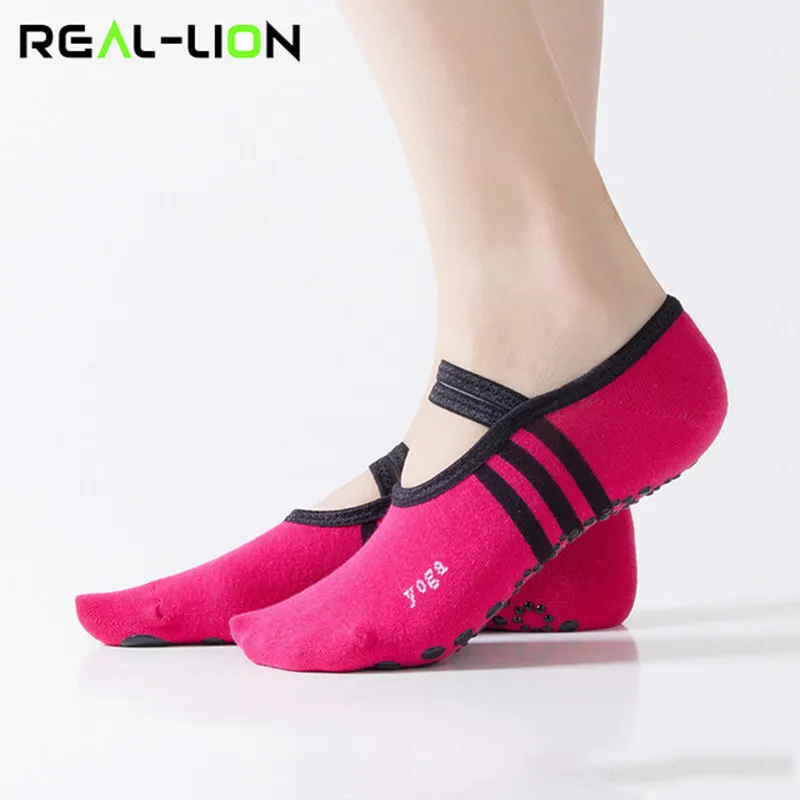 

Reallion 1 Pair Women Sport Yoga Socks Anti-slip Backless Ladies Cotton Socks Bandage Non-Slip Pilates Ballet Sock Slippers Pink